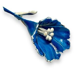 Vintage ART Arthur Pepper Gold Tone Blue White Enamel Brooch Pin 60’s MOD